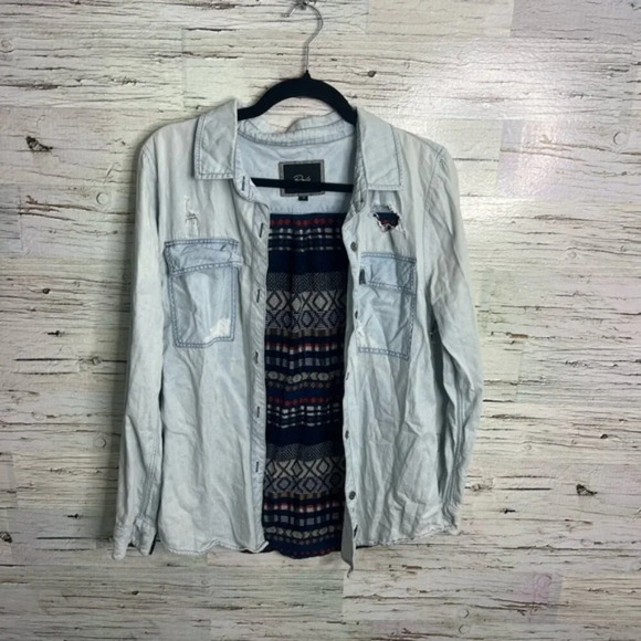 Rails Light Wash Denim Shirt Blouse| Rails Chambray Porter Blouse plaid xs - Picture 1 of 9